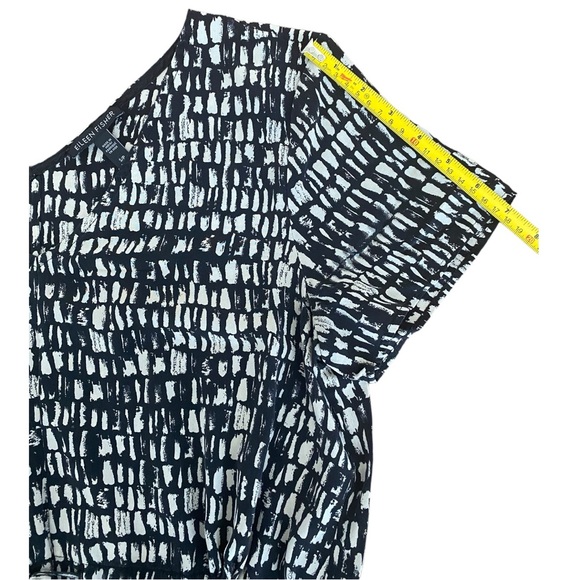 Eileen Fisher Silk printed Tie Waist, Drawstring Dress black and white size S - Picture 11 of 13